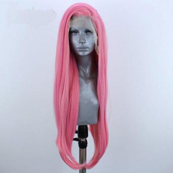 Vrouwen Pruik met Roze Steil Haar en Natuurlijke Haarlijn