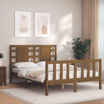 Small Double Solid Wood Bed Frame with Honey Brown Finish