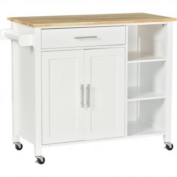 Isla de Cocina con Ruedas HOMCOM Mueble Auxiliar 107,5x48x89 cm Blanco Aosom España