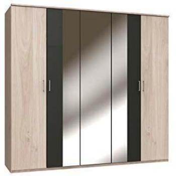Armoire de style PEGANE en faux chêne Hickory, couleur béton gris clair