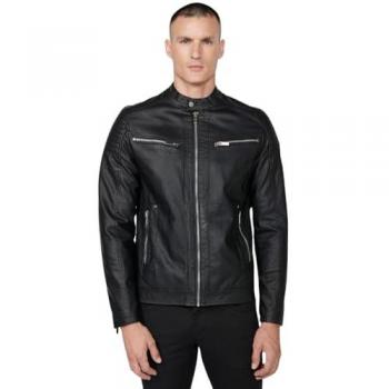 Chaqueta Cazadora Koroshi Efecto Piel – Cuello Redondo, Negro