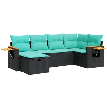 Set Sofa da Esterno 6 Pezzi in Polyrattan Nero con Cuscini