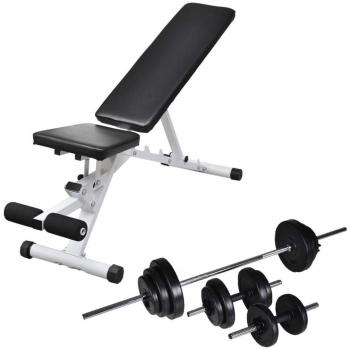 Adjustable Workout Bench with 30.5 kg Barbell and Dumbbell Set