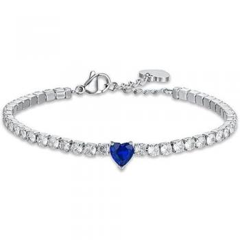 Bracciale Tennis in Acciaio con Cuore Blu e Cristalli Bianchi
