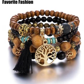 Set Bracciali Charm Albero della Vita con Catena di Perline Fatte a Mano