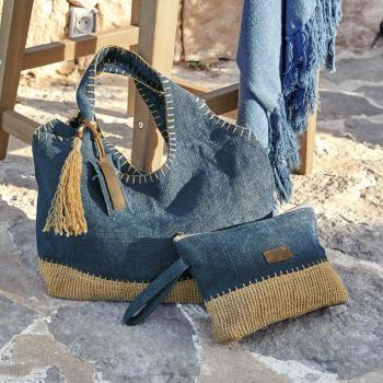 Ensemble de sacs cabas et pochettes Cacula, bleu/crème (2 pièces)