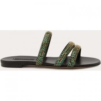 CASADEI Black Crystal‑Trimmed Female Sandals – Size 38 (Flat & 3‑Strap Option)