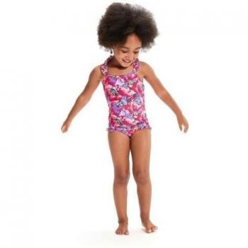 Speedo Lernschwimmen Einteiliges Badeanzugset – Rüschen und dünne Träger, 3 Jahre, Rosa/Violett