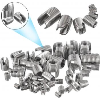 Pack vis à fente autotaraudeuse + inserts de réparation filetage, 50 unités, acier inoxydable argent M3-M12