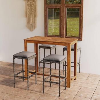 5-teiliges Bar-Set für den Garten mit Kissen in Grau