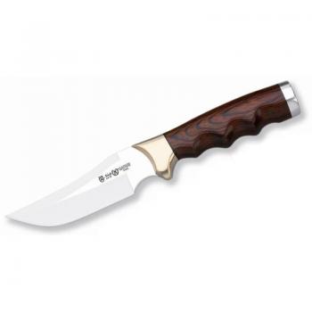 Cuchillo de supervivencia Safari 9402 Miguel Nieto 29 cm con hoja de acero de 17 cm y mango de madera stamina y olivo con funda de piel marrón