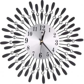 Horloge murale design 3D de 15 pouces, strass scintillants, style soleil pour salon