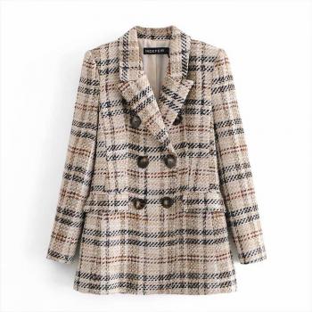 Retro Check Pattern Blazer and Skirt for Office Ladies