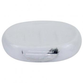 Jabonera de Baño de Cerámica Blanca con Pluma Plateada 59900