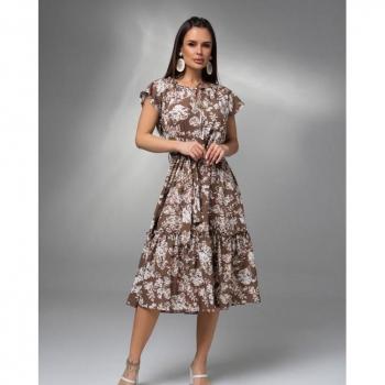 Blumiges ISSA PLUS Kleid, braun, 3XL – Schleifenkragen