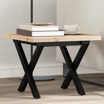 Table Basse Cadre En X Bois De Pin Massif Et Fonte – 40×40×35,5 cm