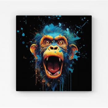 Large Blue Monkey Splash Canvas – 76.2cm, Pine Frame