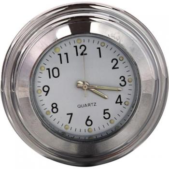 Silver & White Motorcycle Handle Mount Clock