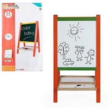 WOOMAX Pizarra de madera caballete plegable, Pizarra con caballete de madera para niños 2 en 1, pizarra blanca rotuladores y pizarra negra tiza, pizarra infantil, dibujo niños, pizarra de juguete