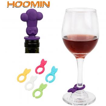 HOOMIN 7 pcs Mixproof Wine Cork and Glass Label Set