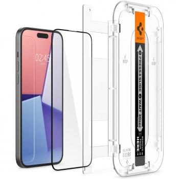 Écran en verre trempé Spigen GLAS.TR EZ FIT FC – iPhone 15 (coquille noire)