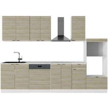 Cuisine Chic 300cm avec armoire haute sans plan de travail Chêne lambris/blanc