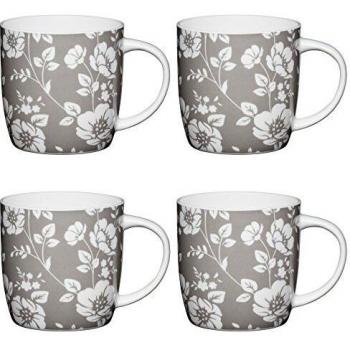 Set of 4 Grey Floral Barrel Mugs by KitchenCraft