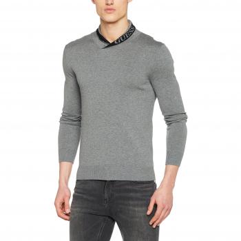 Guess Herren Ls Shawl Collar Pullover Isaac, Grau