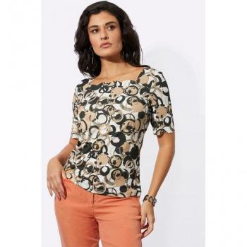 CREATION L Short‑Sleeve Shirt – eckiger Ausschnitt, schwarz/ecru
