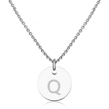 Collier avec lettres en argent et initiales en acier inoxydable (Lettre Q)