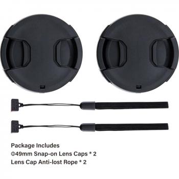 49mm Camera Lens Cap Duo – Elastic Rope Safety, Center Pinch Design – Fits Sony E 55‑210mm f4.5‑6.3 and Olympus Cameras