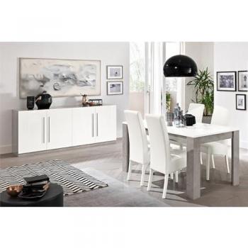 Ensemble Salle à Manger Blanc et Marbre 190cm + Buffet 4 Portes