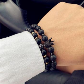 Bracelet homme en pierre mate et lave