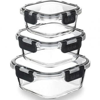 Igluu Meal Prep – Contenitori quadrati in vetro per pasti (confezione da 3)