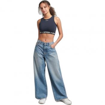Camiseta Corte Crop Azul Superdry para Mujeres