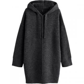 Robe Tricotée à Capuche Confort Gris Anthracite
