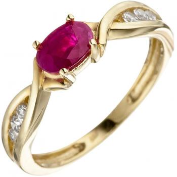 Juwelen-Perle Damen Ring – 333 Gold Gelbgold, 52 mm, Rubin & Zirkonia