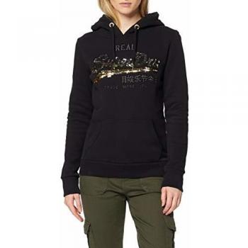Sweat-Shirt À Capuche Superdry V Logo Ombre Sequin, Noir