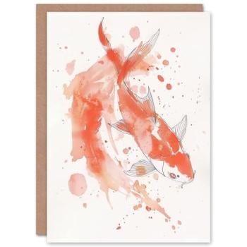 Watercolored Orange Koi Carp Birthday Card – Artery8 Design