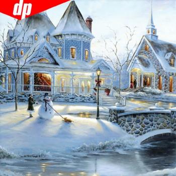Full Round Diamond Embroidery Winter Castle Landscape 30x30CM
