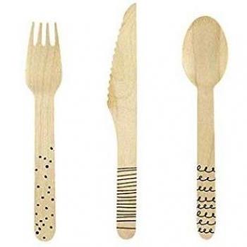 Hängedekoration Holzbesteck schwarz, 18-tlg