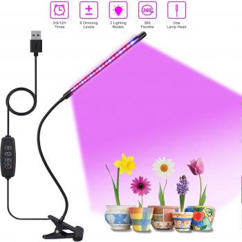 LED Plant Light with Clip for Seedlings, Full Spectrum, 20 LEDs