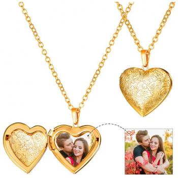 Collier Femme Plaqué Or Jaune Médaillon Coeur Fleur Chaîne Fine Réglable