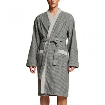 Herrenbademantel ESPRIT Double Stripe Gr. M, grau (anthrazit), L:116cm in Gr. M, Webfrottier, Hausmäntel, Doubleface Kimonomantel
