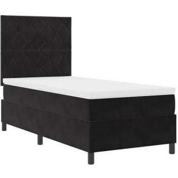 Lit à ressorts Noir 90x200 cm avec matelas et lumière LED