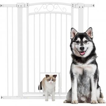 Pawhut Cancelletto Cani 76-104x106cm, Estensioni e Porta per Gatti – Bianco