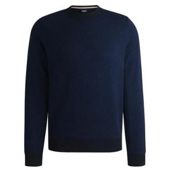 BOSS Herren Strickpullover Eltoro aus Schurwolle und Baumwolle mit gerippten Abschlüssen