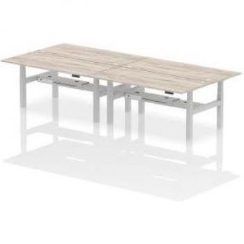Dynamic Air Back-to-Back W1800 x D800mm Height Adjustable Sit Stand 4 Person Bench Desk With Cable Ports Grey Oak Finish Silver Frame