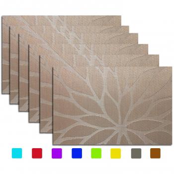 Brown Leaves Design Placemats Set of 6, Gonove Crossweave Woven Vinyl PVC Table Mats