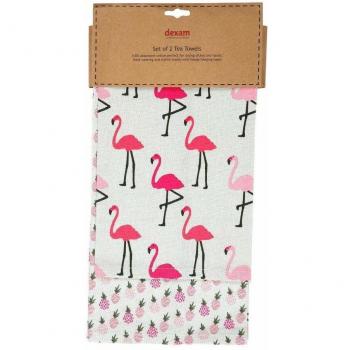 Dexam 2-Count Flamingo Pink Tea Towels – One Size
